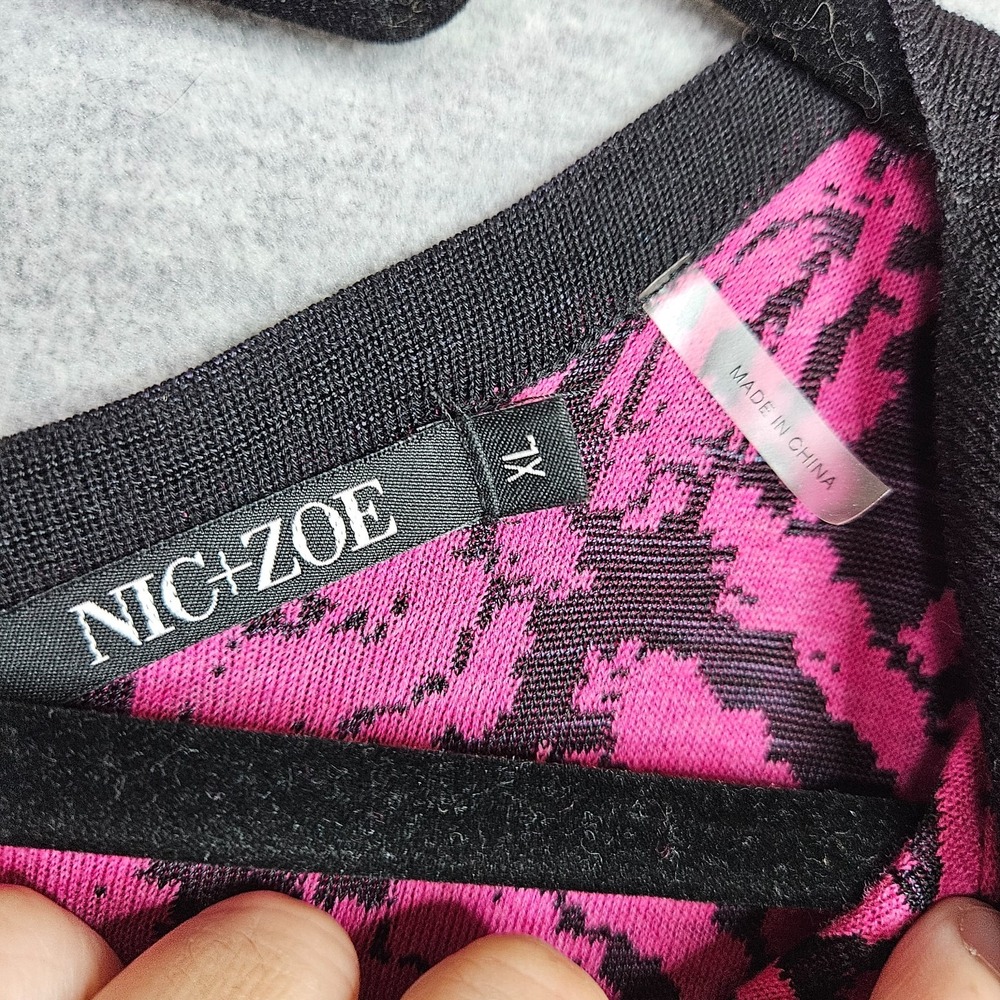 NIC+ZOE Dress Size XL Pink Black Abstract Sweater Long Sleeve Zipper Back - Picture 5 of 7